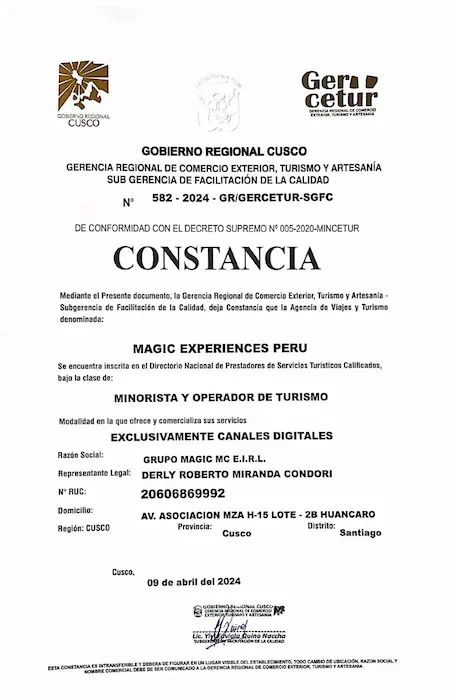 certificado de Gercetur